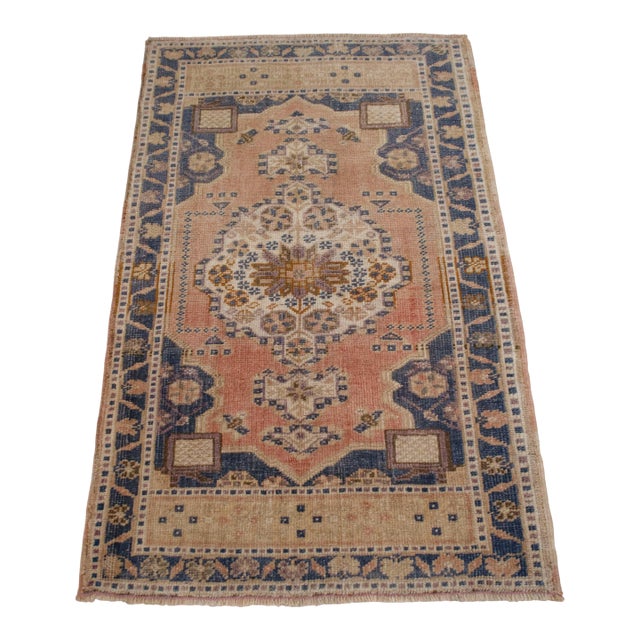 1970s Hand Knotted Small Oushak Rug Decorative Doormat Entry Decor- 1'11" X 3'3" For Sale