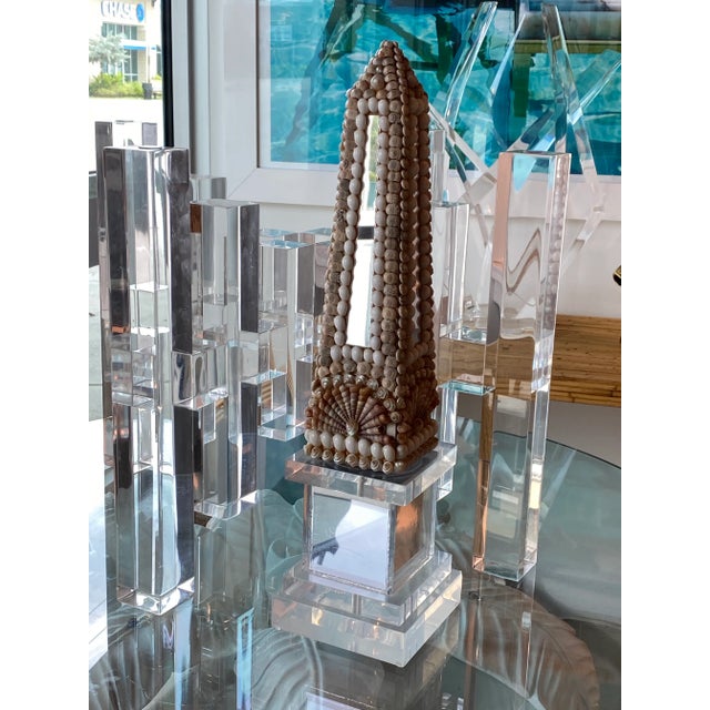 Vintage Lucite Shell Seashell Mirror Obelisk For Sale In West Palm - Image 6 of 13