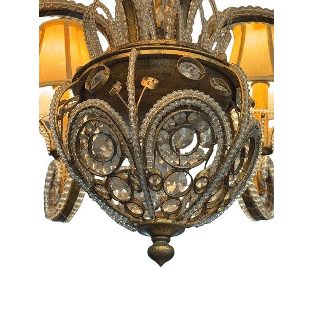 Vintage 1960s Regency Six Arm Chandelier With Gilt Iron and Crystal Beads For Sale - Image 12 of 13