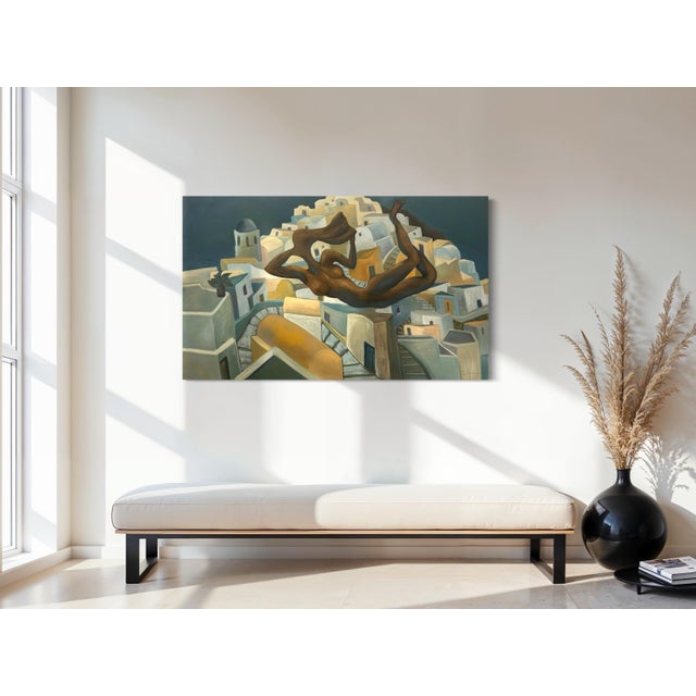 Marc Zimmerman "Santorini" Oil Painting, Greek Island Architecture, Blue-Grey Palette, Gnarled Tree, Contemplative, Contemporary Art West Coast For Sale In Monterey, CA - Image 6 of 8