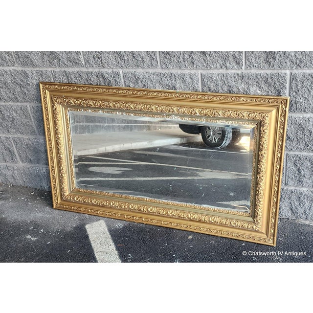 Antique 19th Century Gilded Gesso & Wood Rectangular Mantel Mirror 51.5 X 30" For Sale - Image 10 of 11