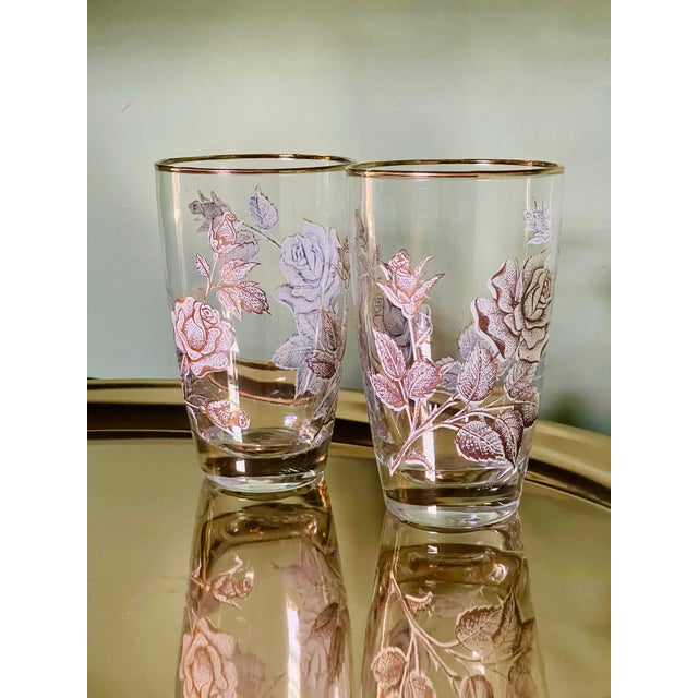 Libbey Glass Co. Vintage Libbey “Rose Bouquet” Gold & White Tumblers- A Pair For Sale - Image 4 of 6