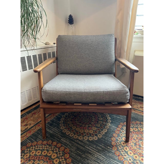 Beautiful vintage mid century modern Scandinavian armchair. Gets lots of compliments. We replaced a few of the support...