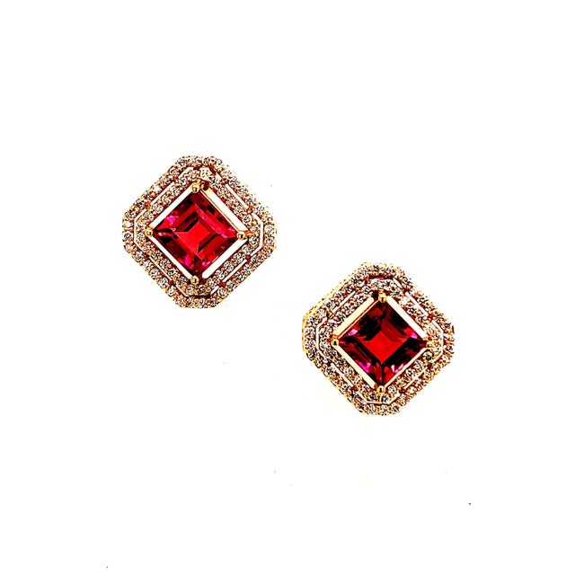 Natural Tourmaline Diamond Earrings 14k Gold 4.47 TCW Certified For Sale - Image 9 of 12