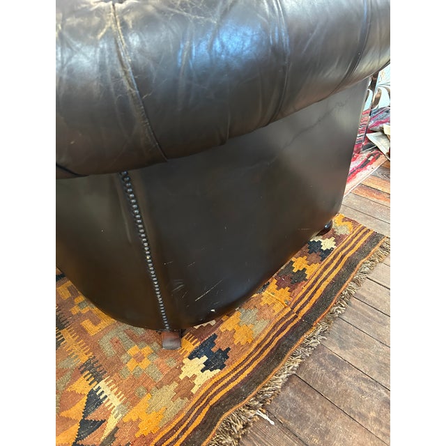 Large Vintage Black Leather Chesterfield Sofa For Sale In Philadelphia - Image 6 of 12