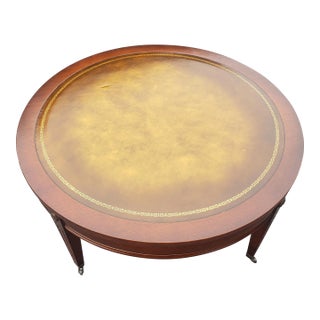 MId-Century Mahogany With Stenciled Tooled Leather Top Cocktail Table For Sale