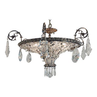 Myran Allan Luxury Lighting Neoclassical Antique Silver Bohemian Crystal Semi-Flush Mount For Sale