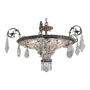 Myran Allan Luxury Lighting Neoclassical Antique Silver Bohemian Crystal Semi-Flush Mount