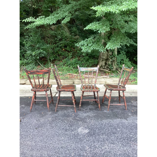 Wood Vintage Hand-Painted Faux Bamboo Dining Chairs – Set of 4 For Sale - Image 7 of 7