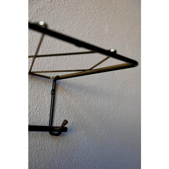 Vintage Wall-Mounted Coat Rack in Black Metal and Brass, 1950s For Sale - Image 11 of 12