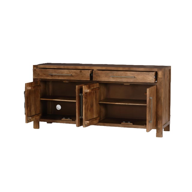 70'' Solid Wood Sideboard Cabinet — Fully Assembled 4-Door Sideboard in Light Walnut For Sale - Image 12 of 15