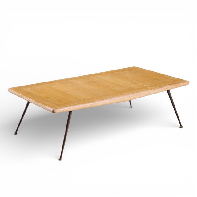 t.h. Robsjohn Gibbings for Widdicomb Mid Century Brass Leg Mahogany Coffee Table Bench For Sale In Chicago - Image 6 of 10