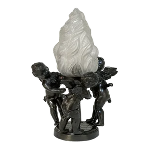 Antique Neoclassical Spelter Table Lamp ~ Girandole With Bronze Finish