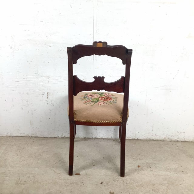 Vintage Chippendale Style Side Chair With Floral Needlepoint Seat For Sale - Image 10 of 12