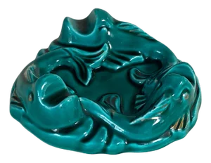 Art Deco Green Ceramic Ashtray, 1940s