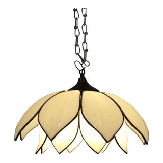 1960s Mid-Century Modern Glass Lotus Flower Swag Light | White Slag Glass For Sale