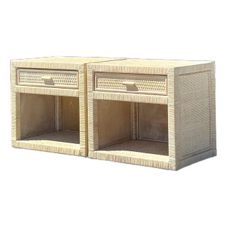 Vintage Coastal Wrapped Rattan Nightstands - A Pair For Sale