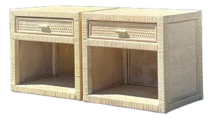 Vintage Coastal Wrapped Rattan Nightstands - A Pair