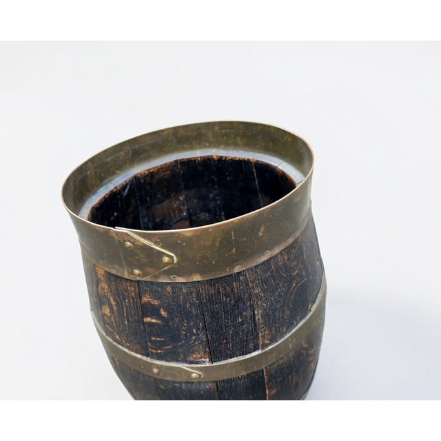 Antique Dutch Barrel Umbrella Stand in Aged Wood and Brass, 1890s For Sale - Image 6 of 10
