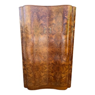 English Art Deco Double Walnut Two Door Wardrobe, C1930 For Sale