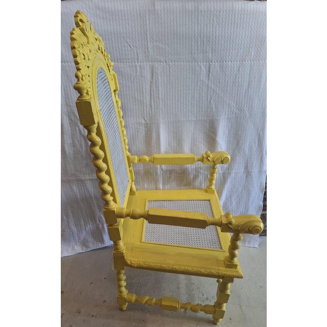 Traditional Antique Victorian Renaissance Revival Carved Wood Cane Armchair in Yellow For Sale - Image 3 of 10