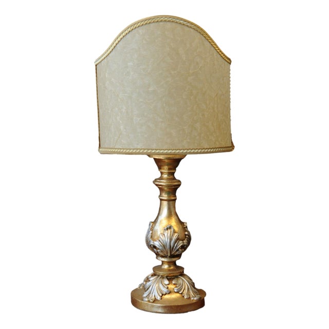Wooden Pedestal Shield Lamp For Sale