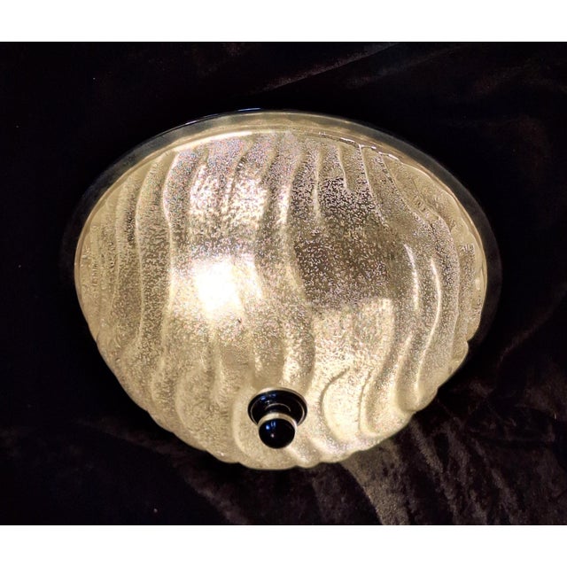 Vintage Ceiling Lamp with Chrome-Plated Metal Mounting and Ice Glass Shade by Fischer Leuchten, 1980s For Sale - Image 6 of 8