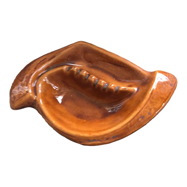 1970s Atomic Ceramic Ashtray in Amber For Sale