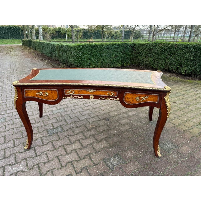 C1890 French Louis XVI Brown Mahogany Bronze Writing Desk - 1 Pc For Sale - Image 14 of 17