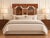 An exceptional vintage king-size headboard by Henredon, featuring an elaborate Asian-inspired architectural design with...