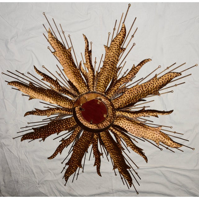 Gold Midcentury Sunburst Handcrafted Art Metal Mirror For Sale - Image 8 of 12