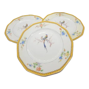 Theodore Haviland Limoges France Bird of Paradise China Salad Plate Yellow Trim, Set of 3