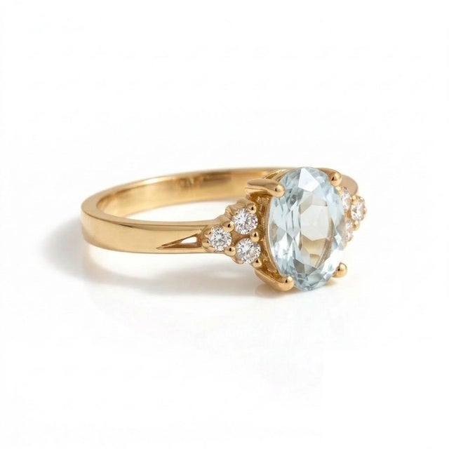 Natural Aquamarine Engagement Ring, Wedding Anniversary Ring for Her, March Birthstone Ring Us 7 For Sale - Image 4 of 4