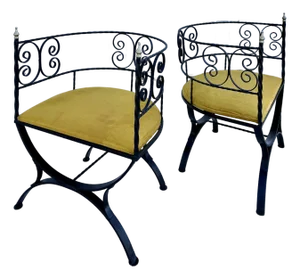 Pair of Arthur Umanoff Style Wrought Iron Chairs From 60's
