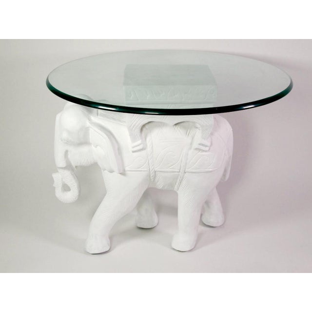 Wood 1970s Hollywood Regency White Gesso Solid Teak Elephant Side Table For Sale - Image 7 of 9