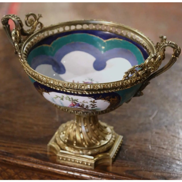19th Century French Sevres Style Ormolu Mounted Porcelain Jardinière For Sale - Image 4 of 13