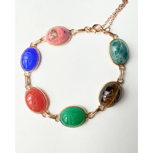 1960s 14k Yellow Gold Multi-Gemstone Intaglio Link Bracelet For Sale - Image 9 of 10