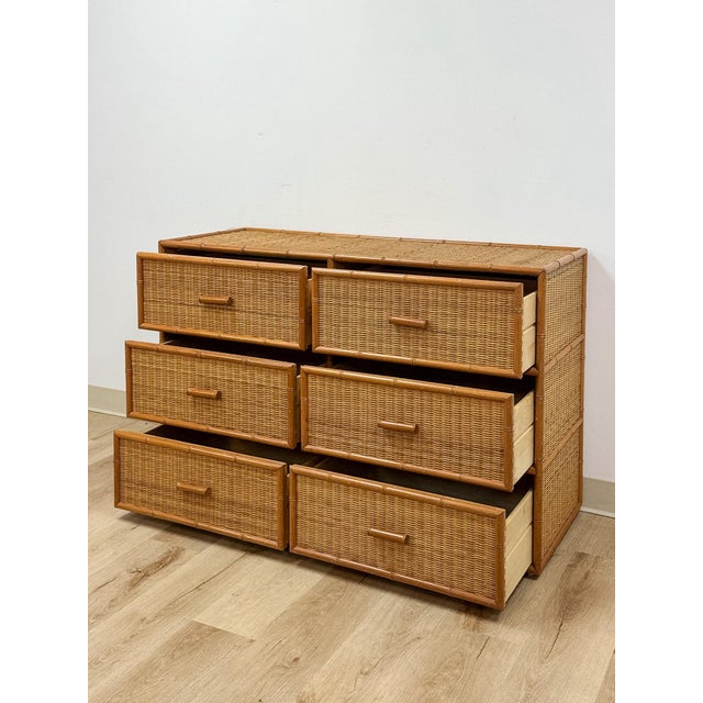 Vintage, Coastal, Bamboo, Wicker, Six Drawer Dresser, Chest Storage For Sale - Image 13 of 18