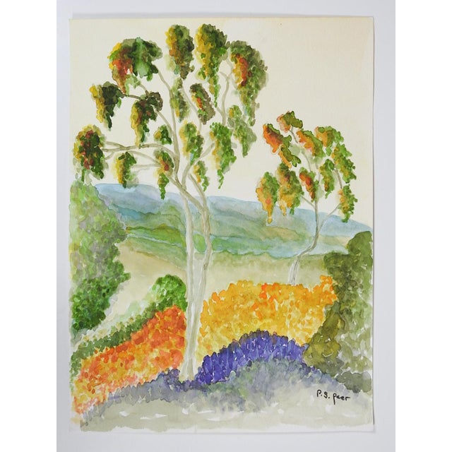 Modern Late 20th Century Colorful Coastal Landscape Watercolor Painting For Sale - Image 3 of 3
