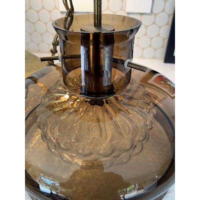 Carl Fagerlund “Neptune” Smoked Glass & Brass Pendant for Orrefors, Sweden, C. 1970 For Sale - Image 12 of 18