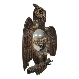 Vintage French Convex Bubble Owl Shape Mirror, 1960s For Sale
