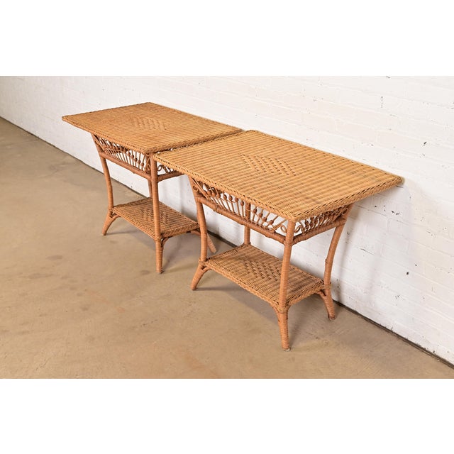 Ralph Lauren Safari Collection Organic Modern Woven Wicker Rattan Nightstands, Pair For Sale - Image 11 of 11