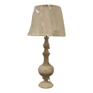 Large Carved White Marble Bulbous Table Lamp, 1960s For Sale