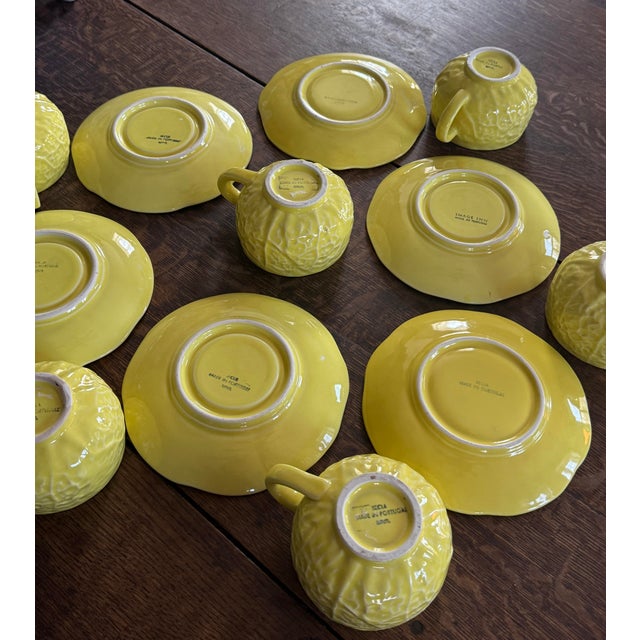 Vintage Secla Cabbage Ware Citron Yellow Majolica Cup and Saucer For Sale In Cincinnati - Image 6 of 12