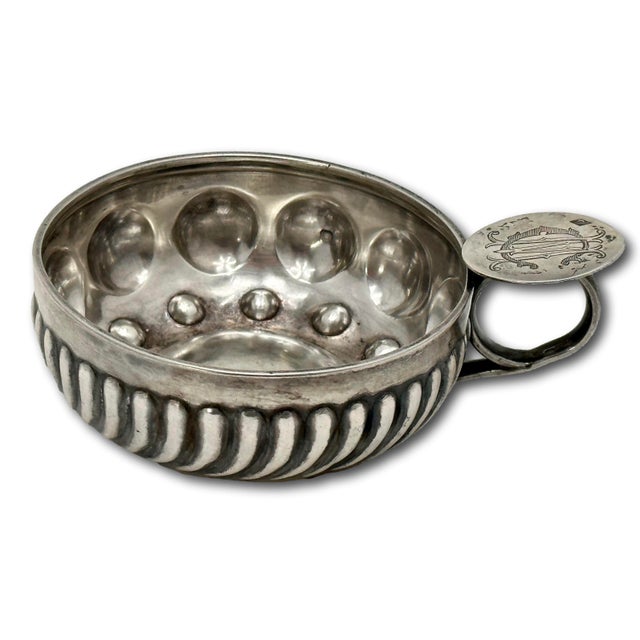 Metal Fine Antique Hand Made French 950 High Grade Sterling Silver Wine Taster Cup by Paris Maker Adolphe Boulenger For Sale - Image 7 of 18