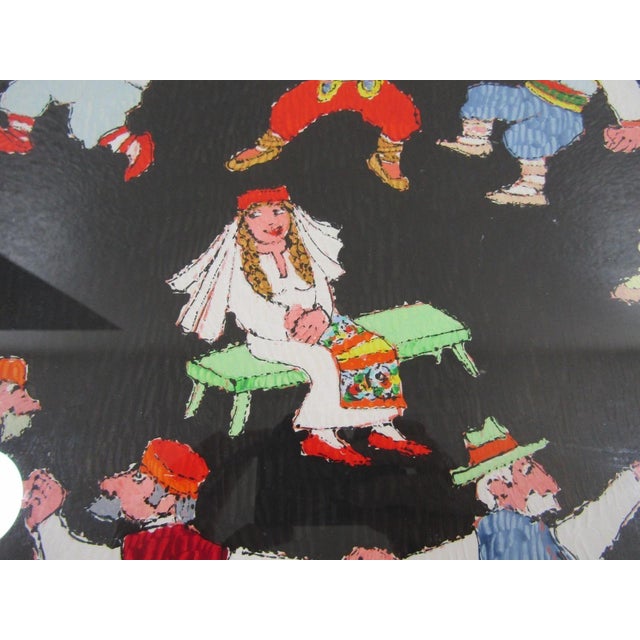 Metal 1960s Lithograph Print by Jovan Obican Titled "Jewish Wedding" Framed Signed For Sale - Image 7 of 10