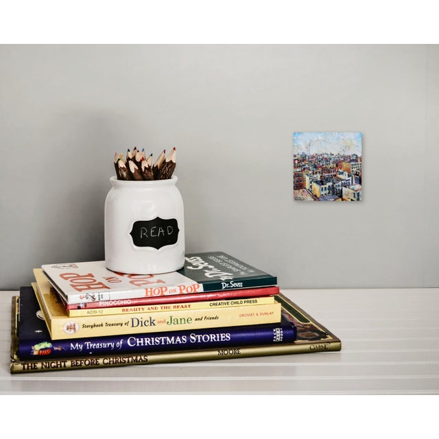 Wood Classic Strategy Board Game by Josh George | Mixed Media Rooftop Cityscape For Sale - Image 7 of 8