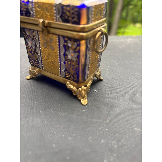 Gilt and Enameled Cobalt Blue Trinket Box For Sale - Image 4 of 9