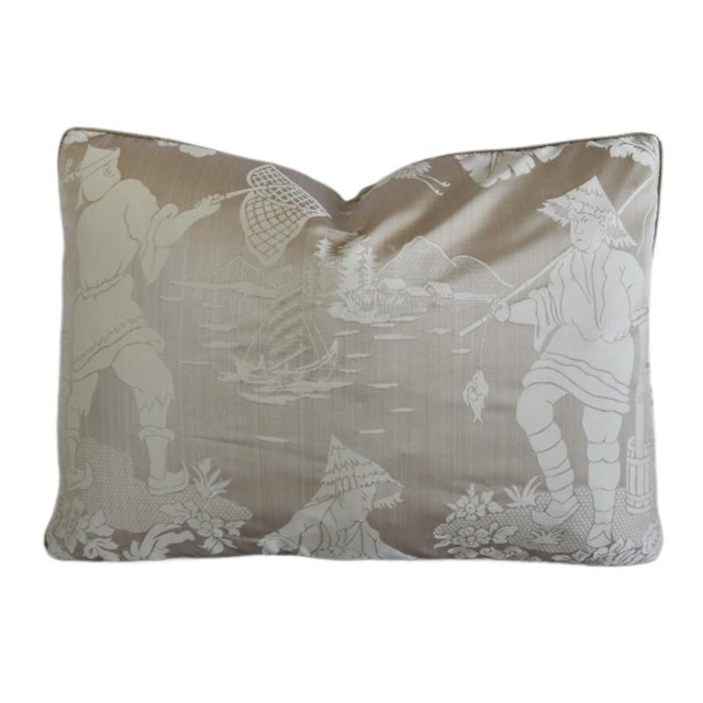 Textile Italian Scalamandre Silk Chinoiserie Asian Feather/Down Pillow For Sale - Image 7 of 7
