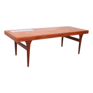 Vintage Teak Coffee Table with Blue Tiles by Johannes Andersen for CFC Silkeborg, 1960s For Sale